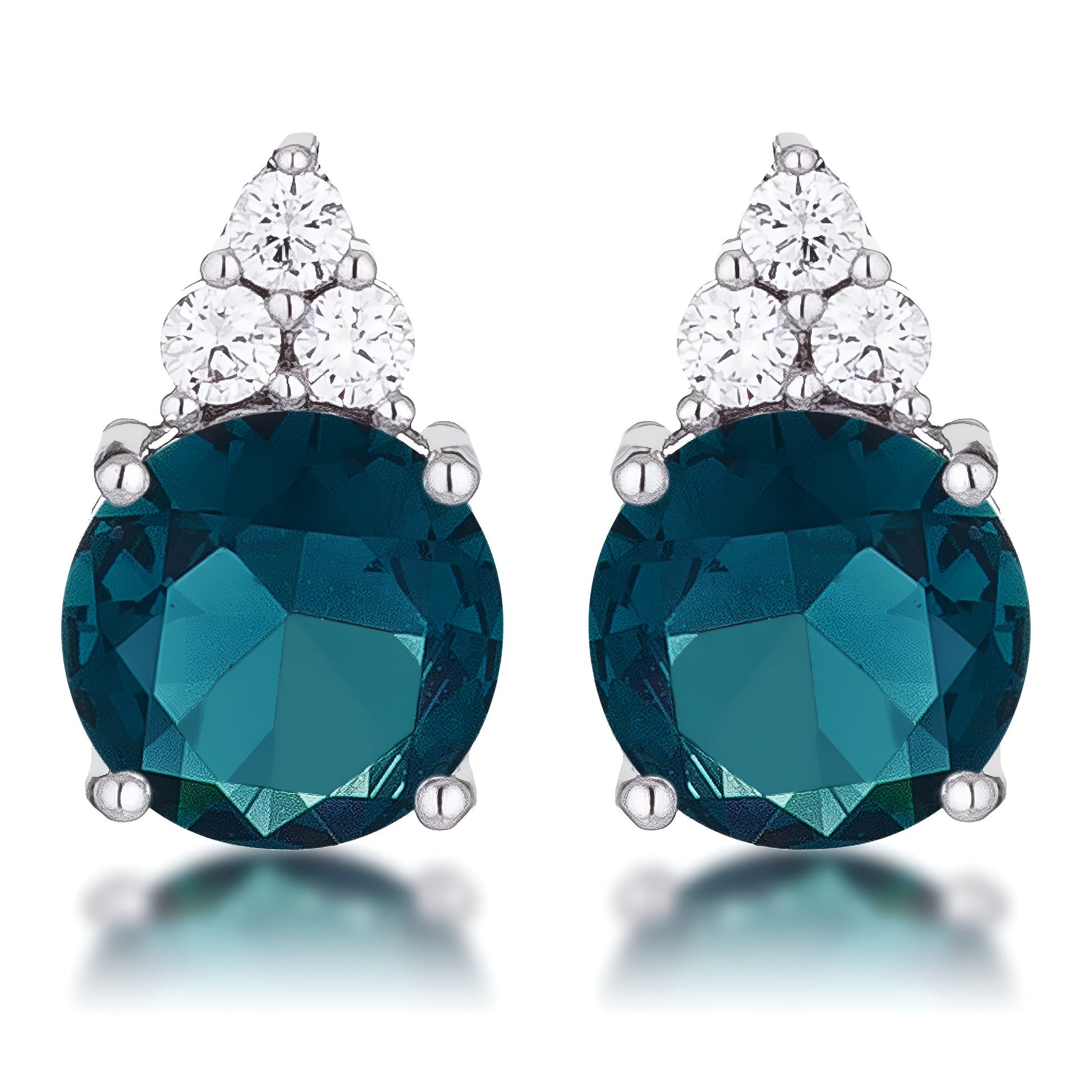 SIMPLE RHODIUM 9MM BLUE GREEN CZ STUD EARRING - PIERGIORGIO CERRONI