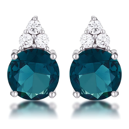 SIMPLE RHODIUM 9MM BLUE GREEN CZ STUD EARRING - PIERGIORGIO CERRONI
