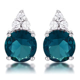 SIMPLE RHODIUM 9MM BLUE GREEN CZ STUD EARRING - PIERGIORGIO CERRONI