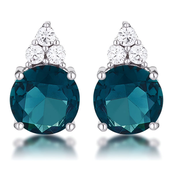 SIMPLE RHODIUM 9MM BLUE GREEN CZ STUD EARRING - PIERGIORGIO CERRONI