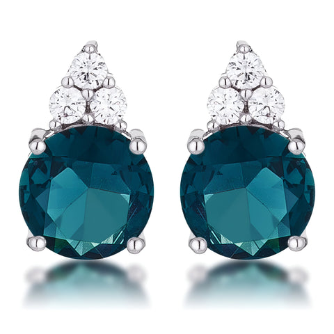 SIMPLE RHODIUM 9MM BLUE GREEN CZ STUD EARRING - PIERGIORGIO CERRONI