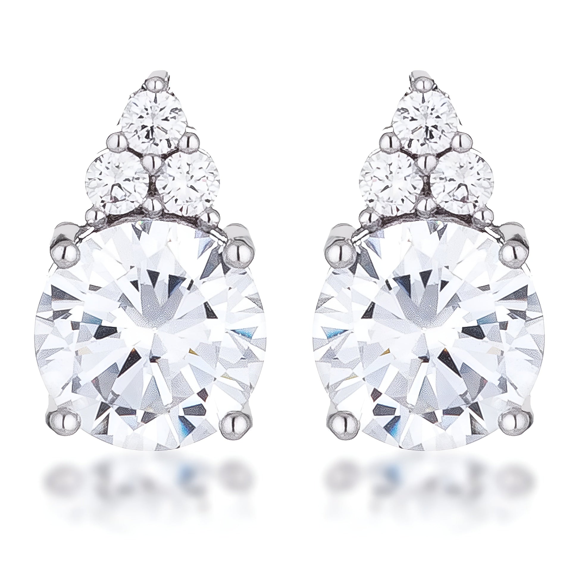 SIMPLE RHODIUM 9MM CLEAR CZ STUD EARRING - PIERGIORGIO CERRONI