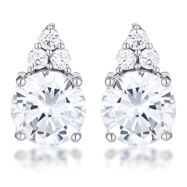 SIMPLE RHODIUM 9MM CLEAR CZ STUD EARRING - PIERGIORGIO CERRONI