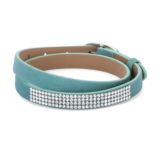 STYLISH TURQUOISE COLORED WRAP BRACELET WITH CRYSTALS