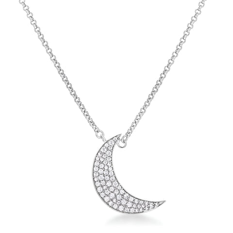 TO THE MOON AND BACK CZ NECKLACE IN RODHIUM