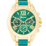 GOLD WATCH WITH TEAL DIAL AND TEAL STRAP DETAILS - PIERGIORGIO CERRONI