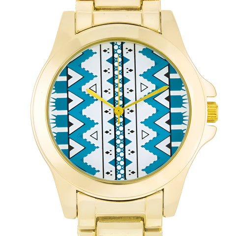 GOLD WATCH WITH BLUE GEOMETRIC DETAILS ON THE DIAL - PIERGIORGIO CERRONI