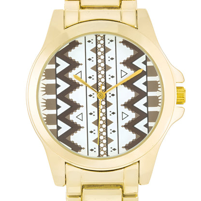 GOLD WATCH WITH BROWN GEOMETRIC DETAILS ON THE DIAL - PIERGIORGIO CERRONI