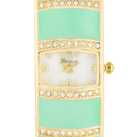 GOLD CUFF WATCH WITH CRYSTALS - MINT - PIERGIORGIO CERRONI