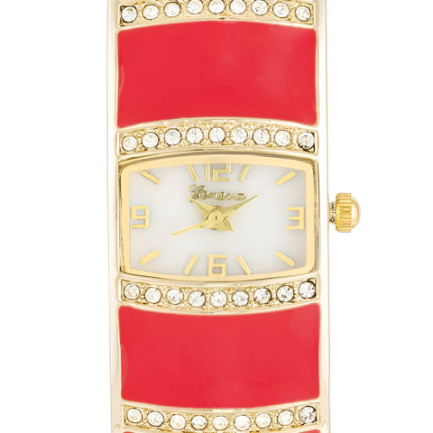 GOLD CUFF WATCH WITH CRYSTALS - PINK - PIERGIORGIO CERRONI