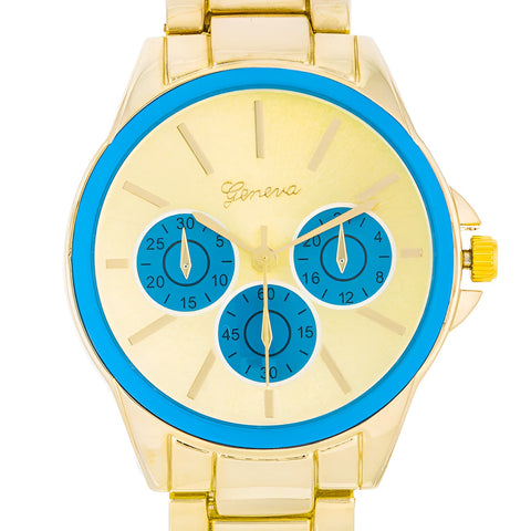 CHRONO GOLD METAL WATCH - BLUE - PIERGIORGIO CERRONI