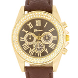 BROWN LEATHER WATCH WITH CRYSTALS - PIERGIORGIO CERRONI