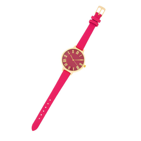 GOLD WATCH WITH PINK LEATHER STRAP - PIERGIORGIO CERRONI