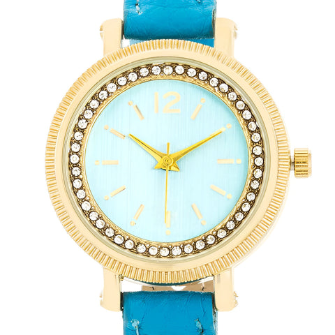 GEORGIA GOLD CRYSTAL WATCH WITH TURQUOISE LEATHER STRAP - PIERGIORGIO CERRONI