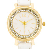 GEORGIA GOLD CRYSTAL WATCH WITH WHITE LEATHER STRAP - PIERGIORGIO CERRONI