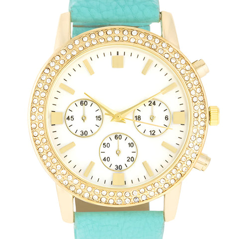 GOLD SHELL PEARL WATCH WITH CRYSTALS - TURQUOISE - PIERGIORGIO CERRONI