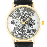 GOLD WATCH WITH FLORAL PRINT DIAL - BLACK