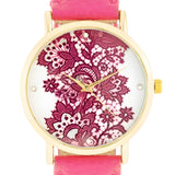 GOLD WATCH WITH FLORAL PRINT DIAL - PINK