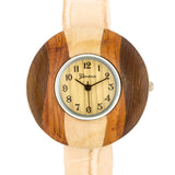 BRENNA BEIGE WOOD INSPIRED LEATHER CUFF WATCH