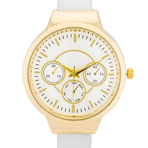 REYNA GOLD WHITE LEATHER CUFF WATCH