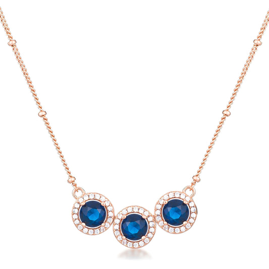 3.1 CT ROSE GOLD SAPPHIRE BLUE AND TRI-HALO CZ PENDANT