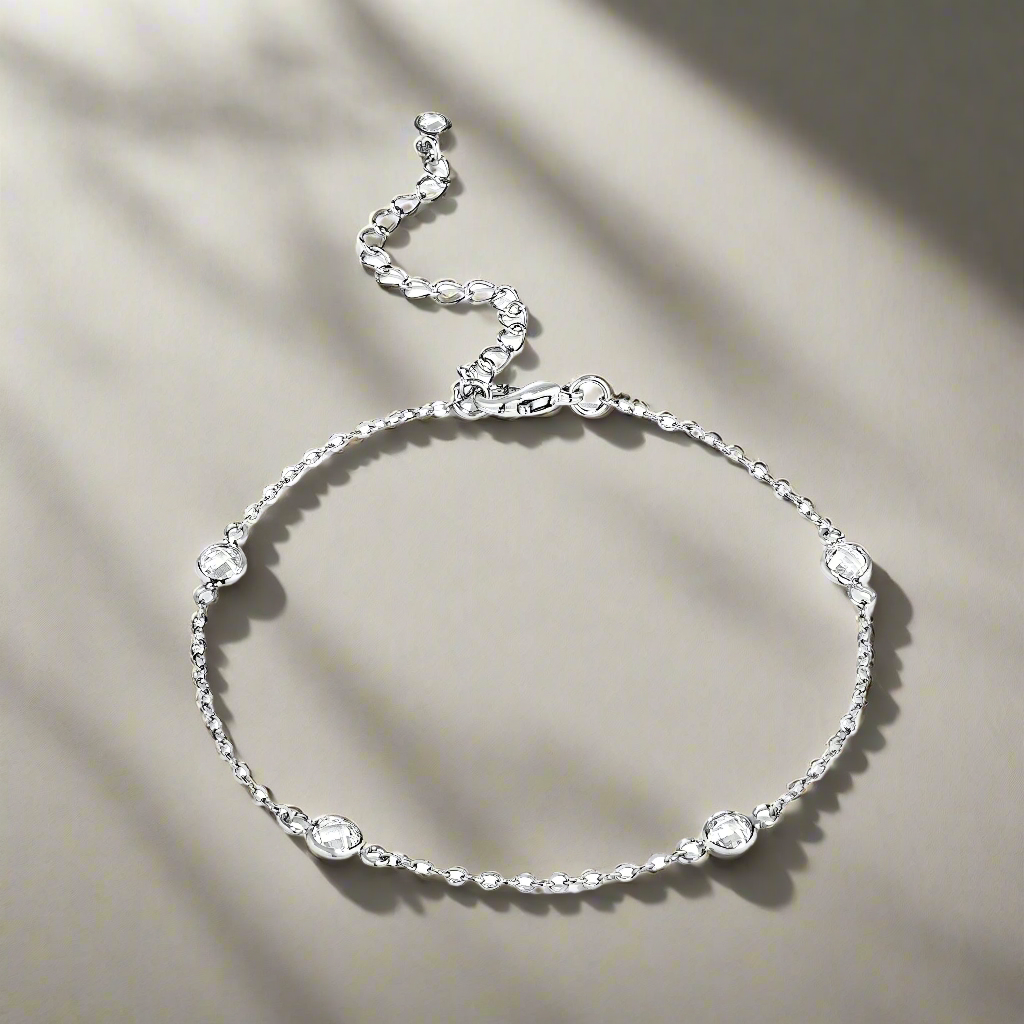 1 CT RHODIUM CLEAR CZ ROUND BEZEL SATURN BRACELET