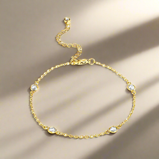 1 CT GOLD CLEAR CZ ROUND BEZEL SATURN BRACELET