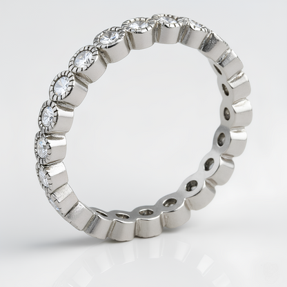 RHODIUM DOTTED CLEAR CZ ROUND BEZEL ETERNITY RING