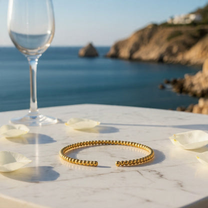 YELLOW GOLD HIGH POLISH BEAD CUFF BANGLE (2.00 MM)