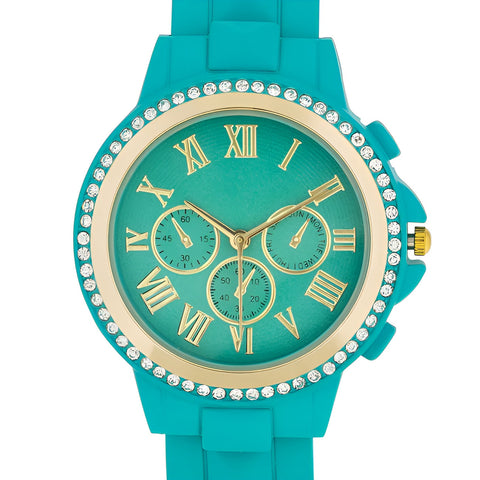 AVA GOLD TURQUOISE WATCH WITH CRYSTALS