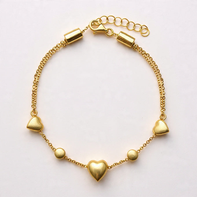 YELLOW GOLD PUFF HEART ADJUSTABLE ANKLET