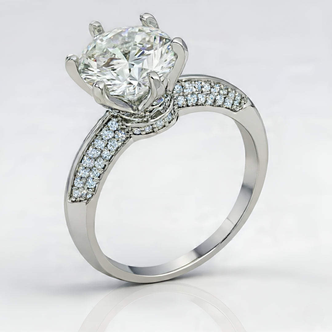 RHODIUM CLEAR CZ ROUND SOLITAIRE QUAD MICROPAVE RING