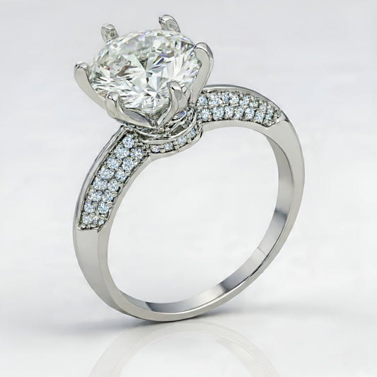 RHODIUM CLEAR CZ ROUND SOLITAIRE QUAD MICROPAVE RING