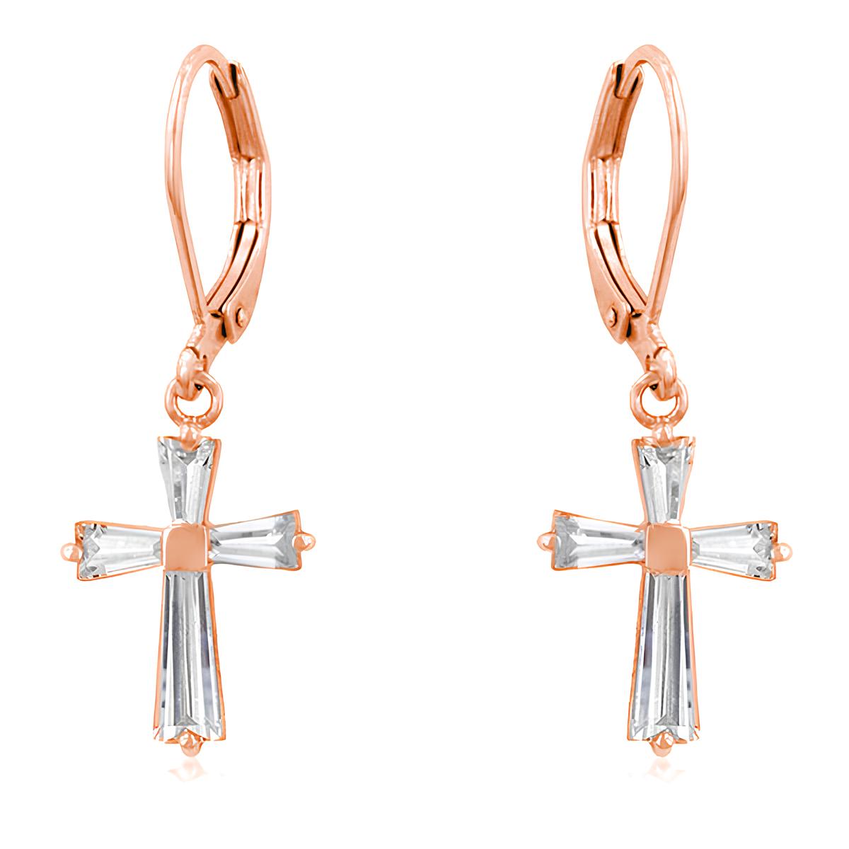 ROSE GOLD CZ CROSS DROP EARRINGS