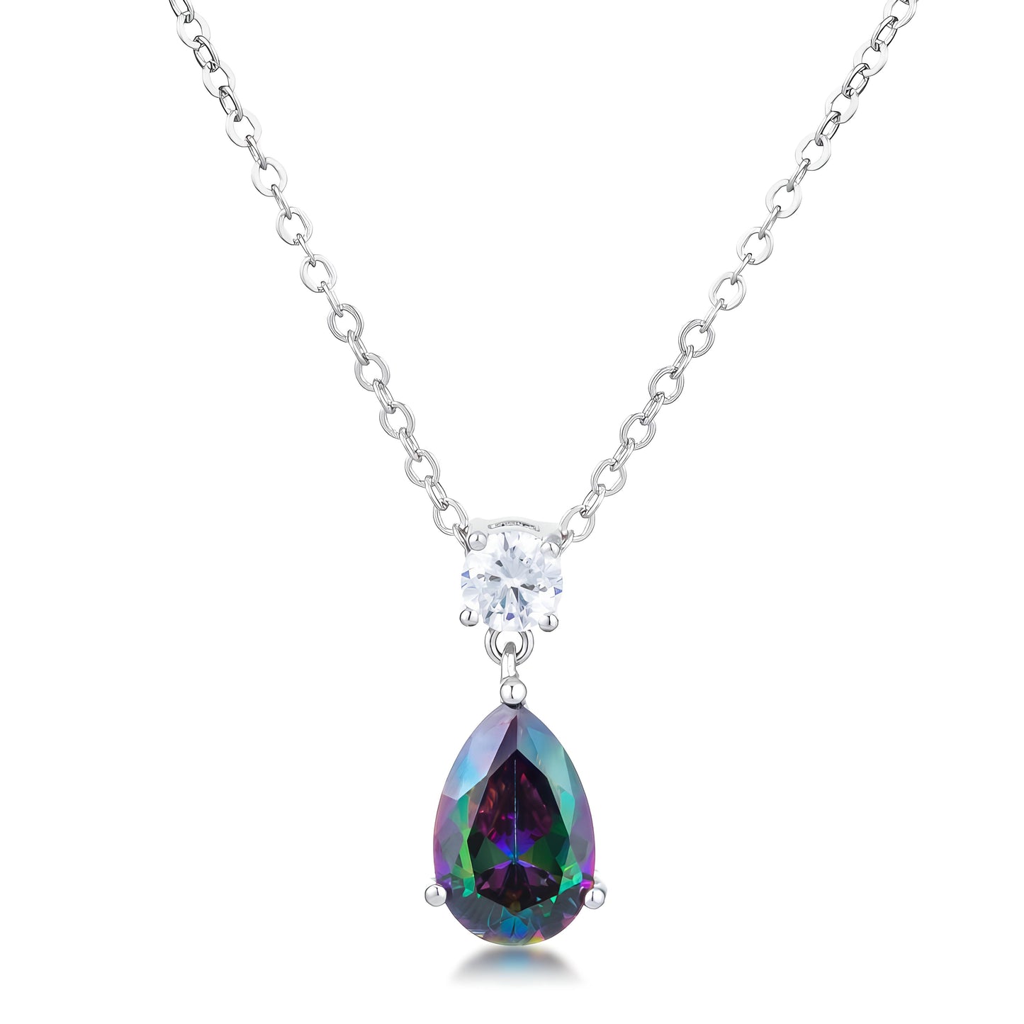 4.95 CT RHODIUM MYSTIC IRIDESCENT TEARDROP PENDANT