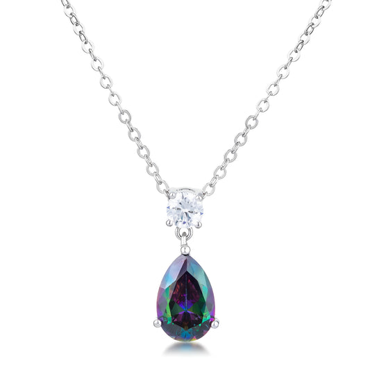 4.95 CT RHODIUM MYSTIC IRIDESCENT TEARDROP PENDANT