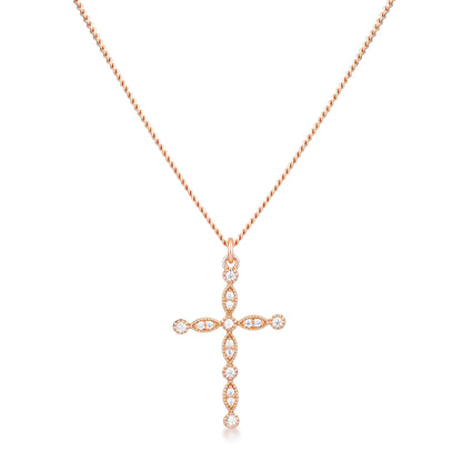 DELICATE VINTAGE ROSE GOLD CLEAR CZ CROSS PENDANT