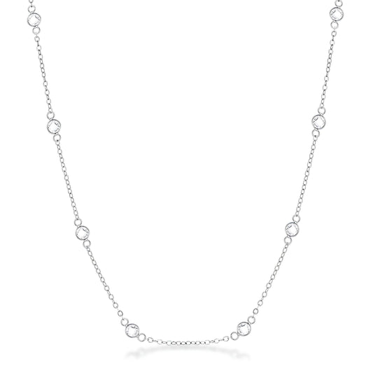 16" SILVER CLEAR CZ ROUND BEZEL SATURN NECKLACE