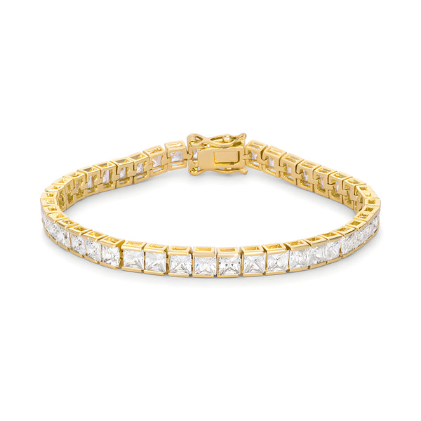 PRINCESS CUT CZ GOLD TONE TENNIS BRACELET