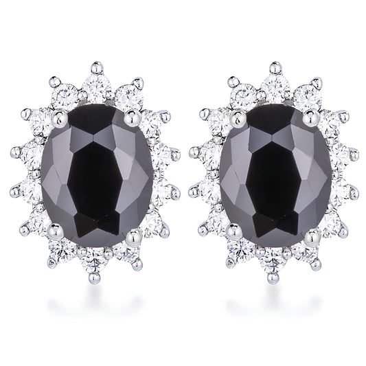 RHODIUM BLACK PETITE ROYAL OVAL EARRINGS