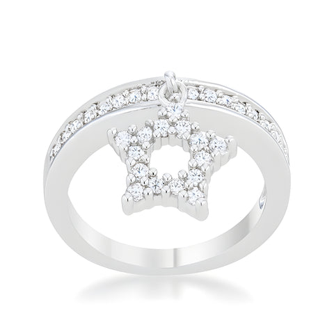 STAR 0.25 CT CZ RHODIUM SIMPLE HOLIDAY CHARM BAND RING