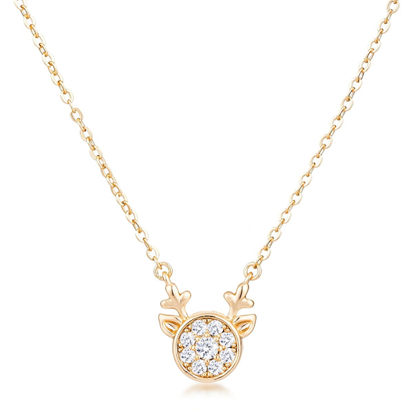 GOLD REVERSIBLE CHAMPAGNE CZ REINDEER PENDANT