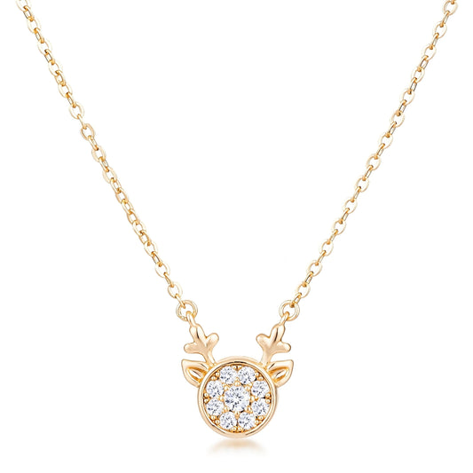 GOLD REVERSIBLE CHAMPAGNE CZ REINDEER PENDANT