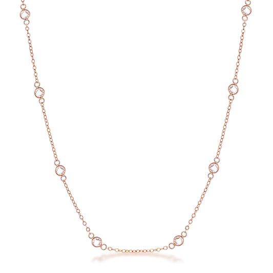 16" ROSE GOLD CLEAR CZ ROUND BEZEL SATURN NECKLACE