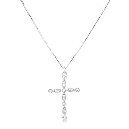 DELICATE VINTAGE RHODIUM CLEAR CZ CROSS PENDANT