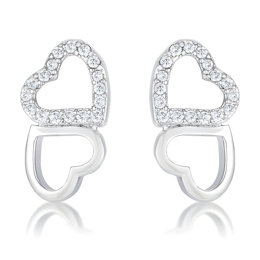 0.17 CT MELDED HEARTS RHODIUM AND CZ STUD EARRINGS