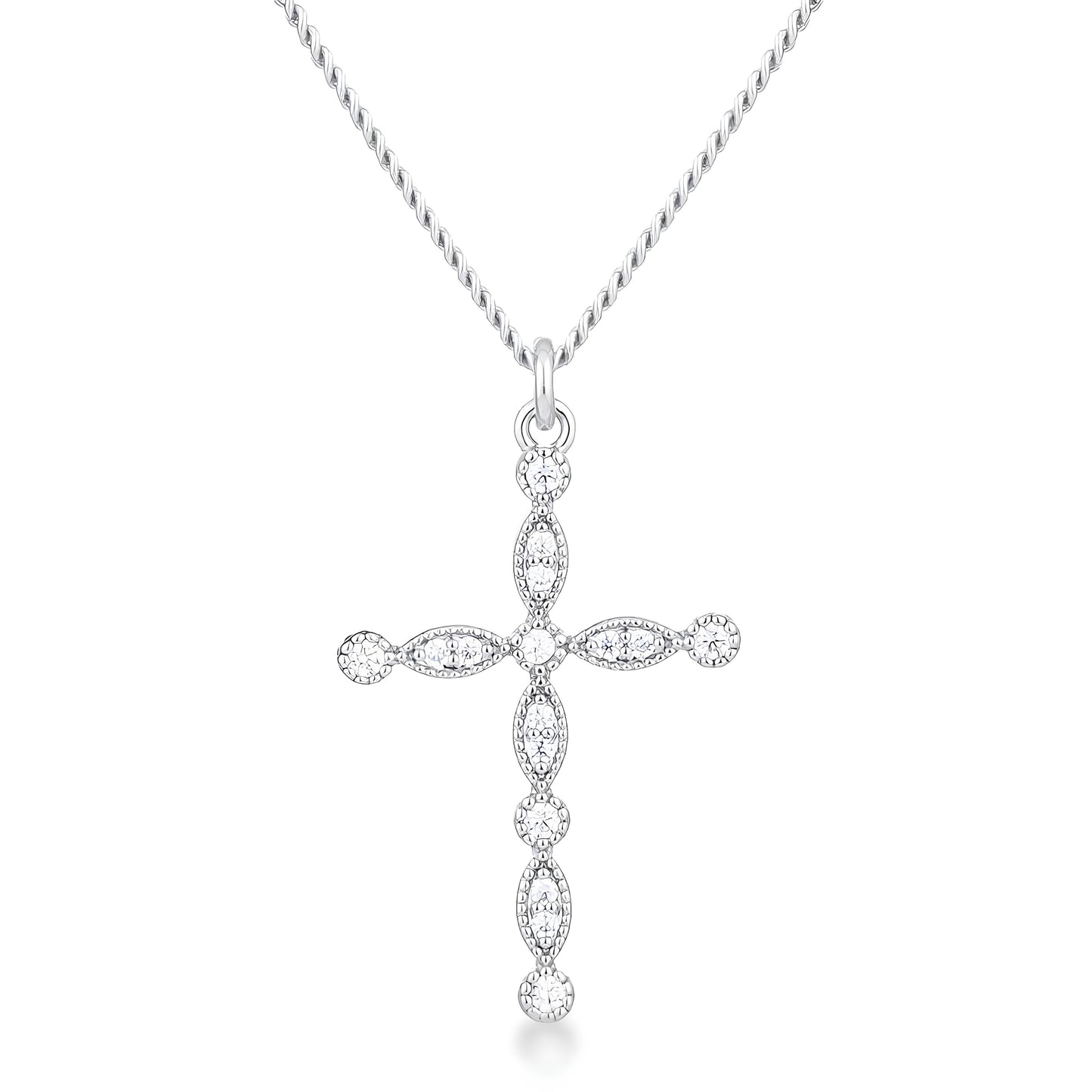 DELICATE VINTAGE RHODIUM CLEAR CZ CROSS PENDANT