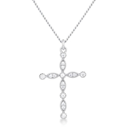 DELICATE VINTAGE RHODIUM CLEAR CZ CROSS PENDANT