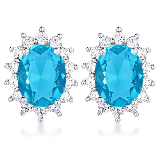 RHODIUM AQUA BLUE PETITE ROYAL OVAL EARRINGS