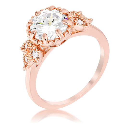 2 CT ROSE GOLD ROUND CUT CZ TRIO LAUREL LEAF ENGAGEMENT RING